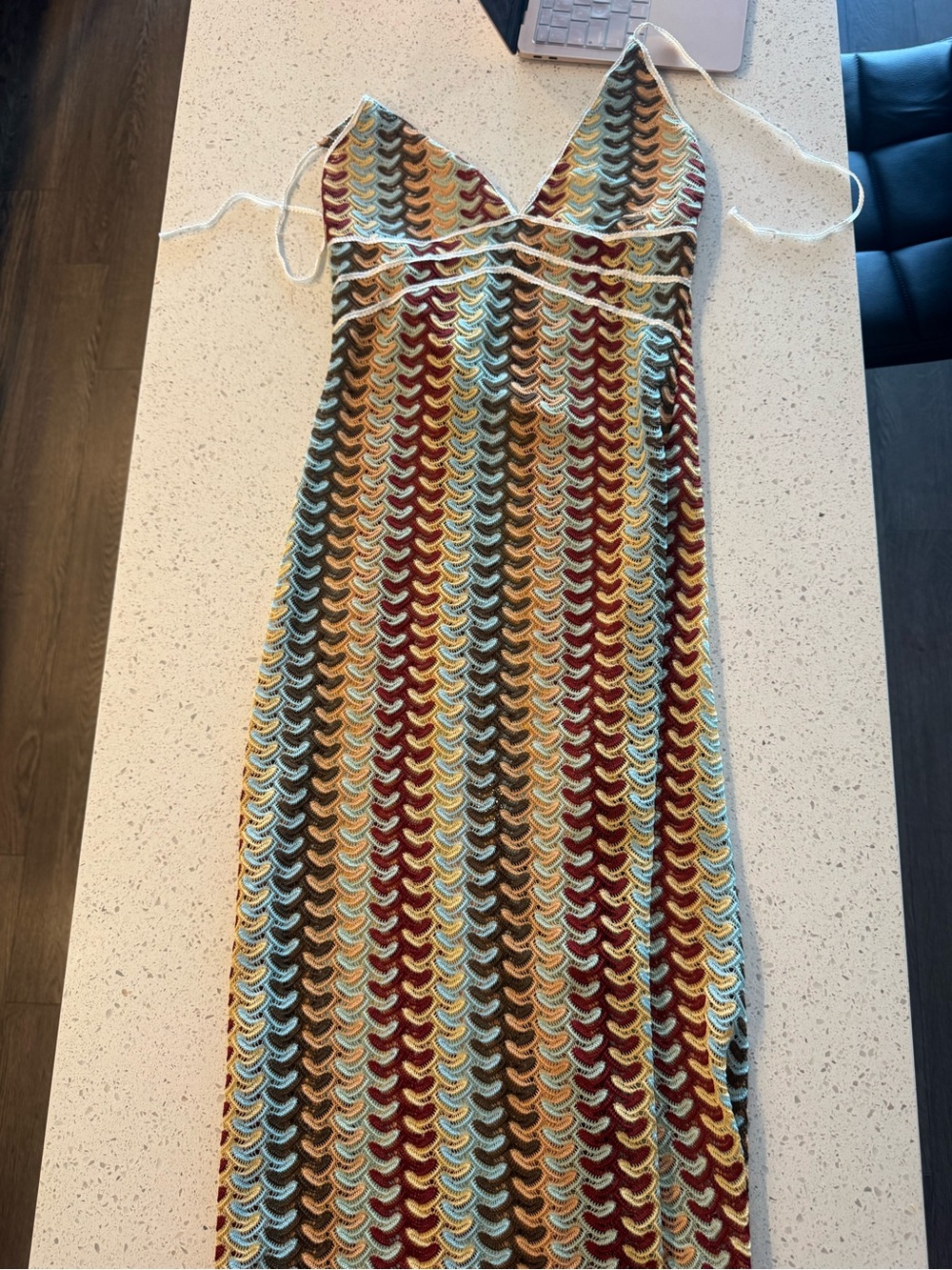 Multicolor Crochet Maxi Dress - V-Neck Strappy
